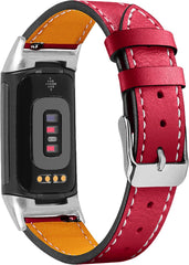 YONO Leer Bandje geschikt voor Fitbit Charge 5 / 6 - Vervangende Lederen Armband - Rood