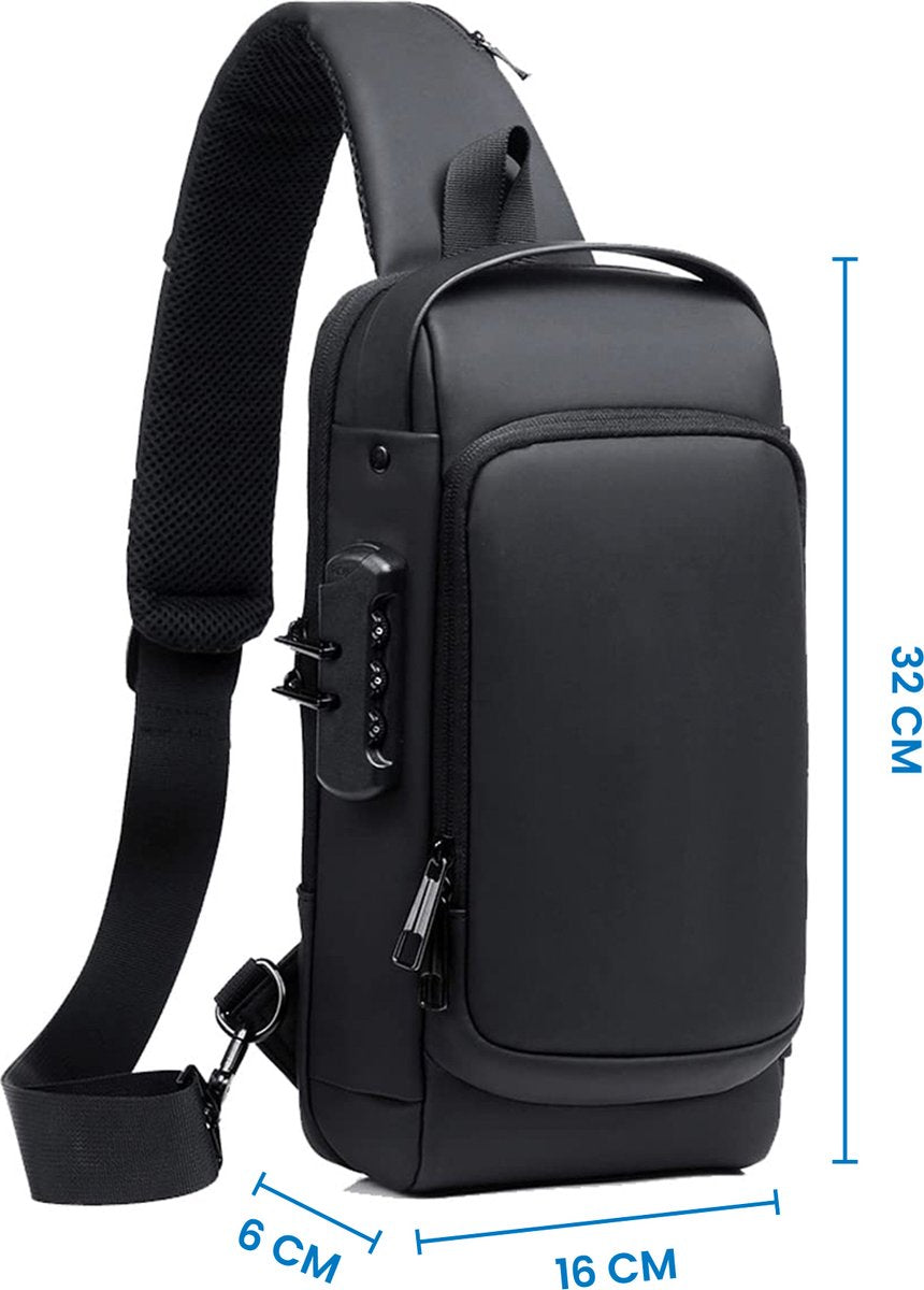 YONO Crossbody Tas - Sling Bag - Waterafstotende Schoudertas - Anti Diefstal Rugzak - Heren en Dames - Zwart