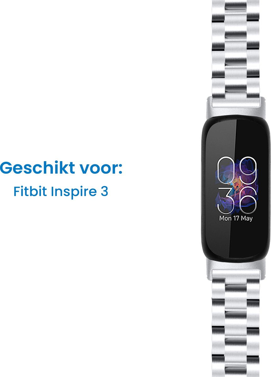 YONO Stalen Bandje geschikt voor Fitbit Inspire 3 - RVS Schakel Horlogeband - Zilver
