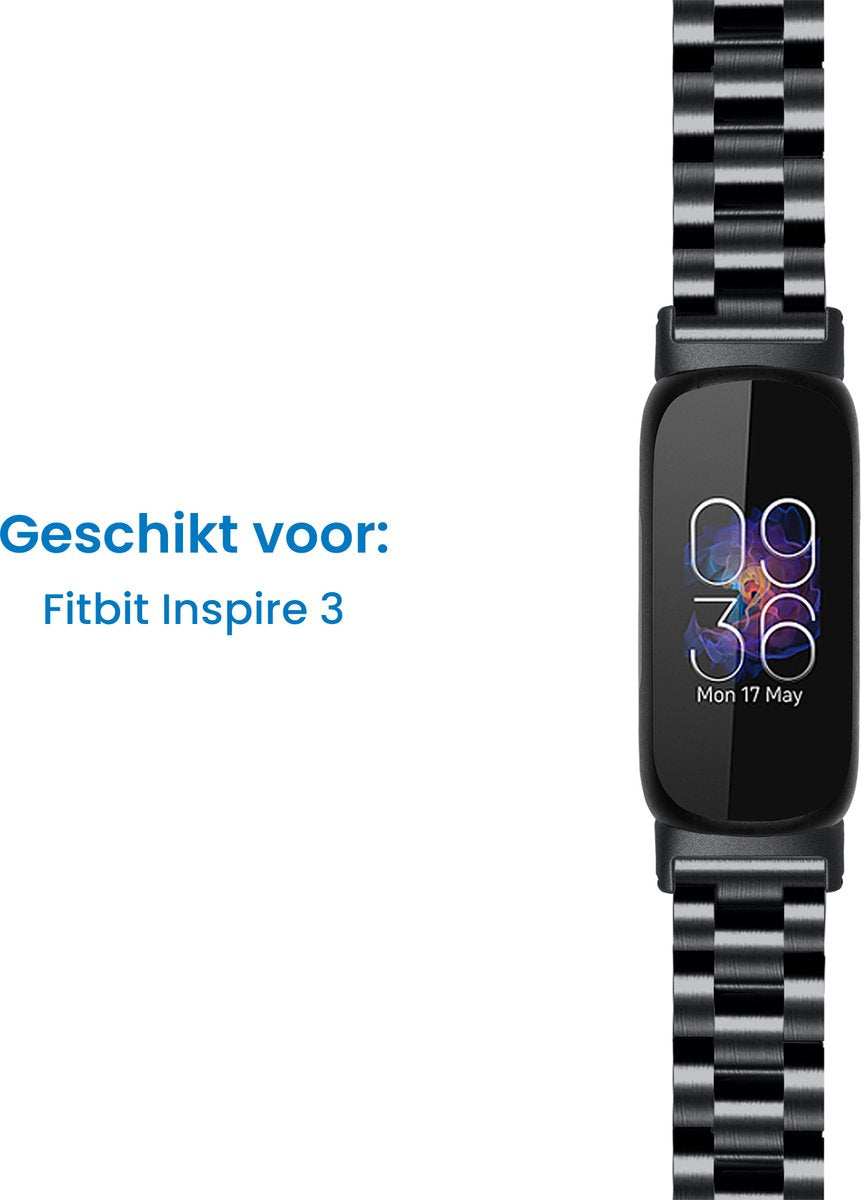 YONO Stalen Bandje geschikt voor Fitbit Inspire 3 - RVS Schakel Horlogeband - Zwart