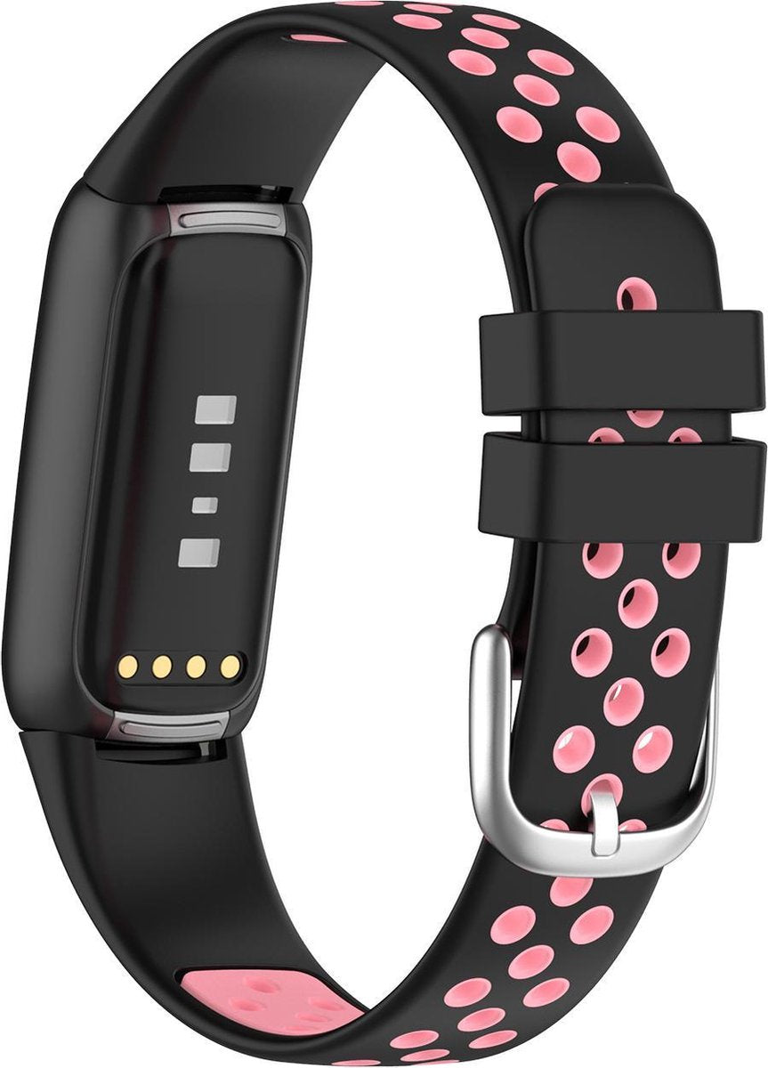YONO Sport Air Bandje geschikt voor Fitbit Luxe - Vervangende Siliconen Armband - Zwart / Roze