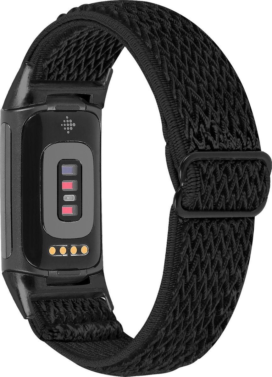 YONO Nylon Stretch Bandje geschikt voor Fitbit Charge 5 / 6 - Vervangende Pols Band - Zwart