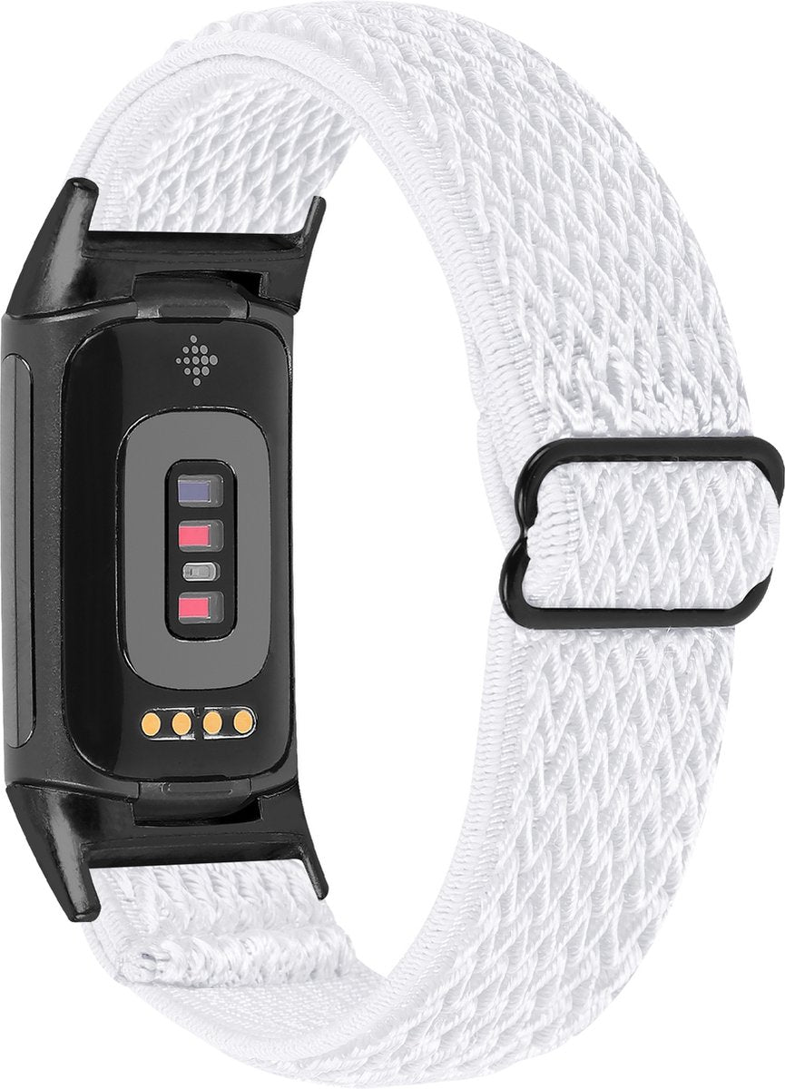 YONO Nylon Stretch Bandje geschikt voor Fitbit Charge 5 / 6 - Vervangende Pols Band - Wit