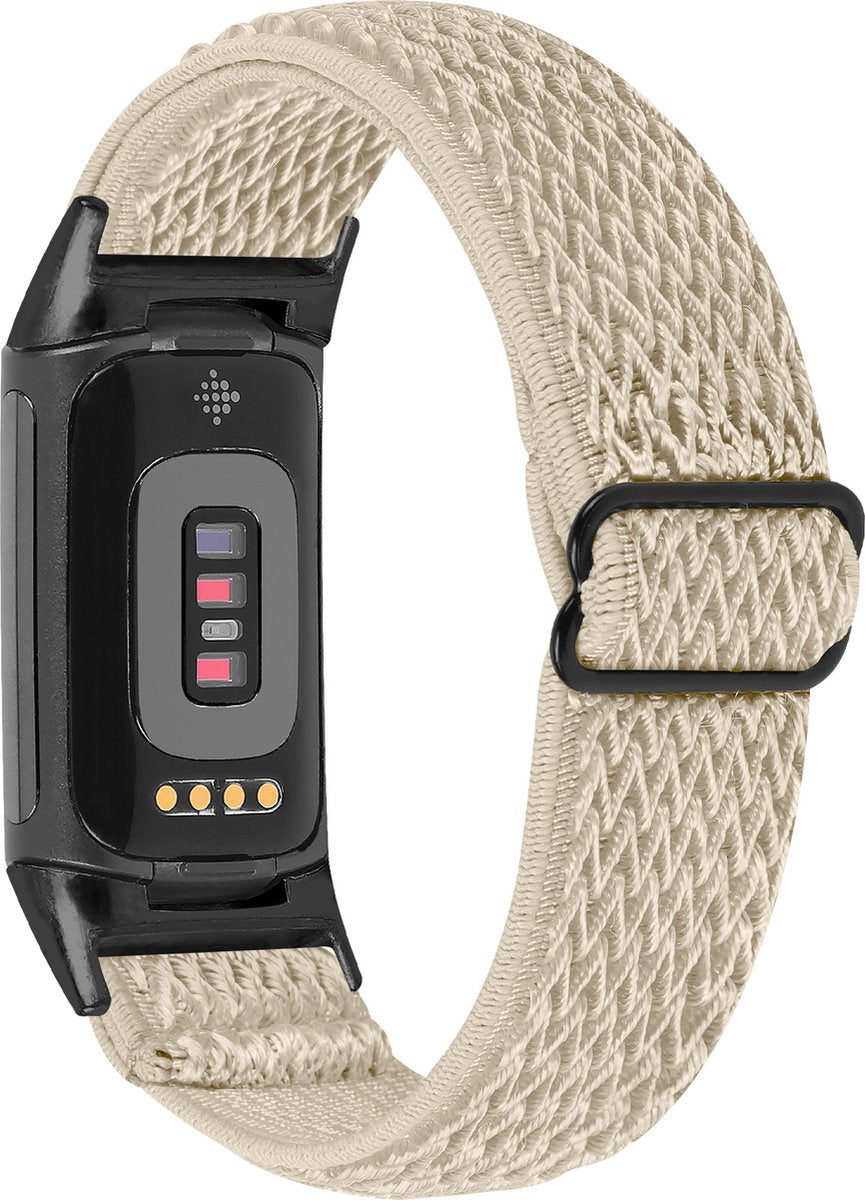 YONO Nylon Stretch Bandje geschikt voor Fitbit Charge 5 / 6 - Vervangende Pols Band - Champagne