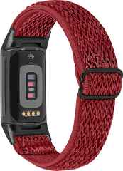 YONO Nylon Stretch Bandje geschikt voor Fitbit Charge 5 / 6 - Vervangende Pols Band - Bordeaux Rood