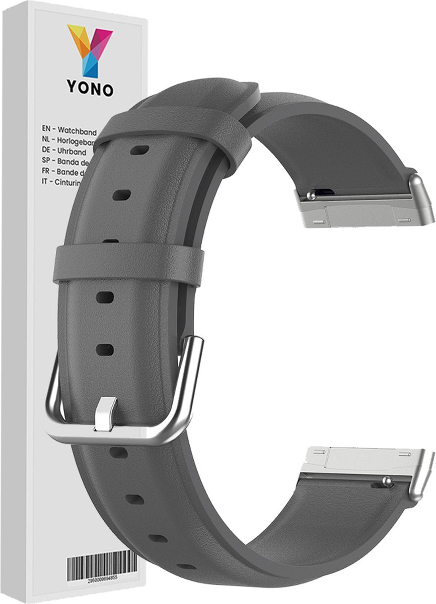 YONO Vacca Leer Bandje geschikt voor Fitbit Versa 3 / Sense - Leren Vervangende Horlogebandje Strap - Grijs