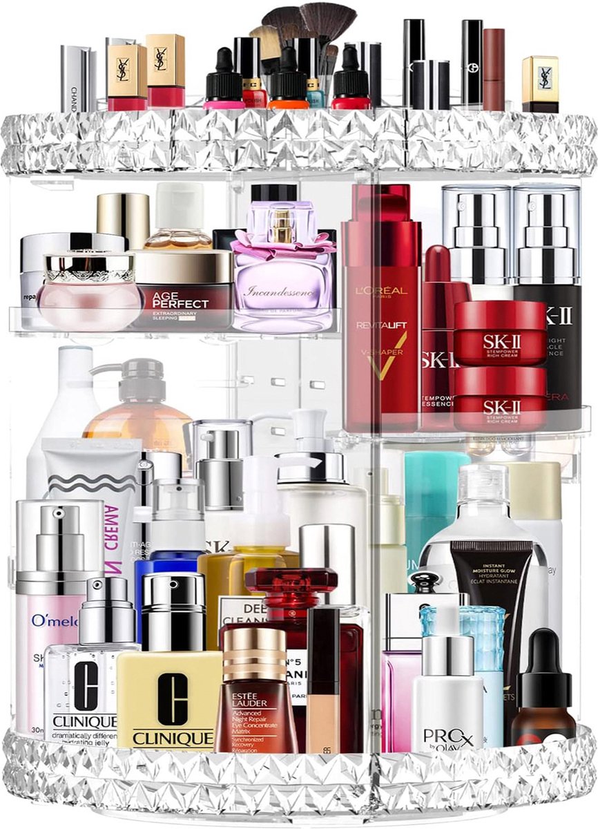 YONO Make Up Organizer Draaibaar Stand - Opbergsysteem voor Skincare / Parfum / Cosmetica / Lippenstift / Nagellak / Beauty Houder - 360° Roterend - Opbergdoos - Transparant