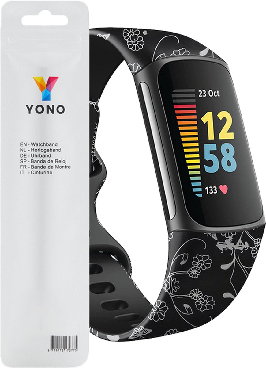 YONO Special Siliconen Bandje geschikt voor Fitbit Charge 5 / 6 - Bloemen - Small