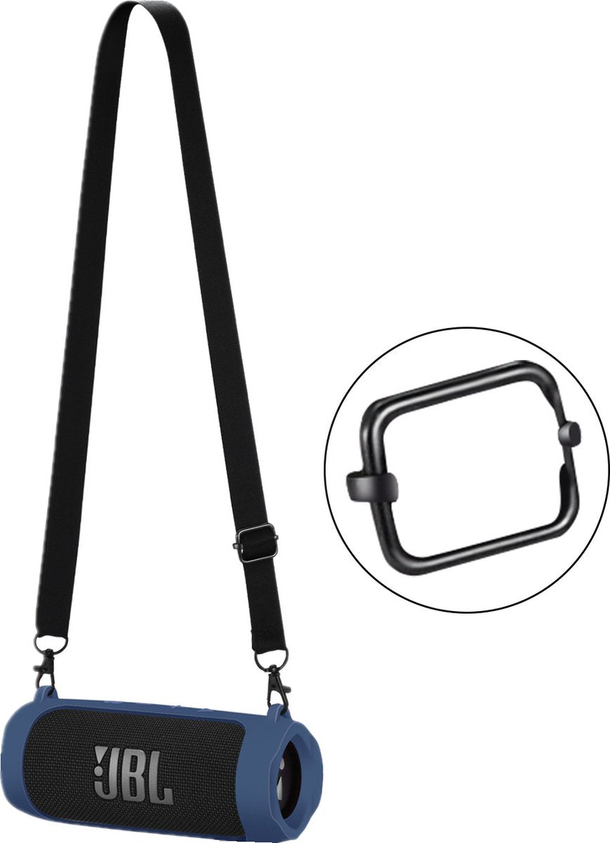 YONO Siliconen Hoes geschikt voor JBL Flip 6 / 5 - Case met Draagriem en Clip - Beschermhoes - Donkerblauw