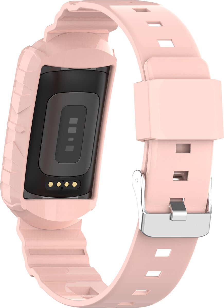 YONO Siliconen Shock Proof Bandje - Geschikt voor Fitbit Charge 6 / 5 / 4 / 3 - Lichtroze