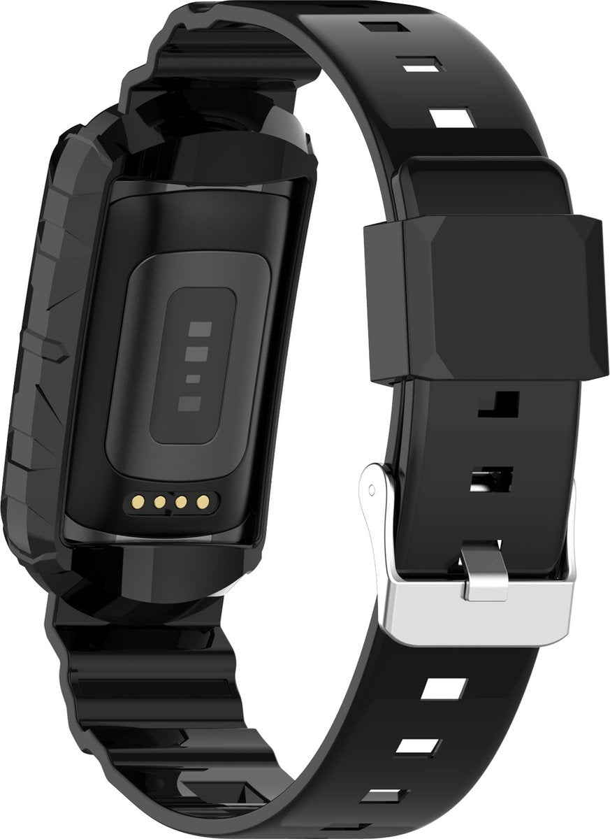 YONO Siliconen Shock Proof Bandje - Geschikt voor Fitbit Charge 6 / 5 / 4 / 3 - Zwart