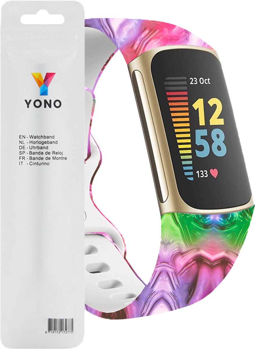 YONO Special Siliconen Bandje geschikt voor Fitbit Charge 5 / 6 - Regenboog - Small