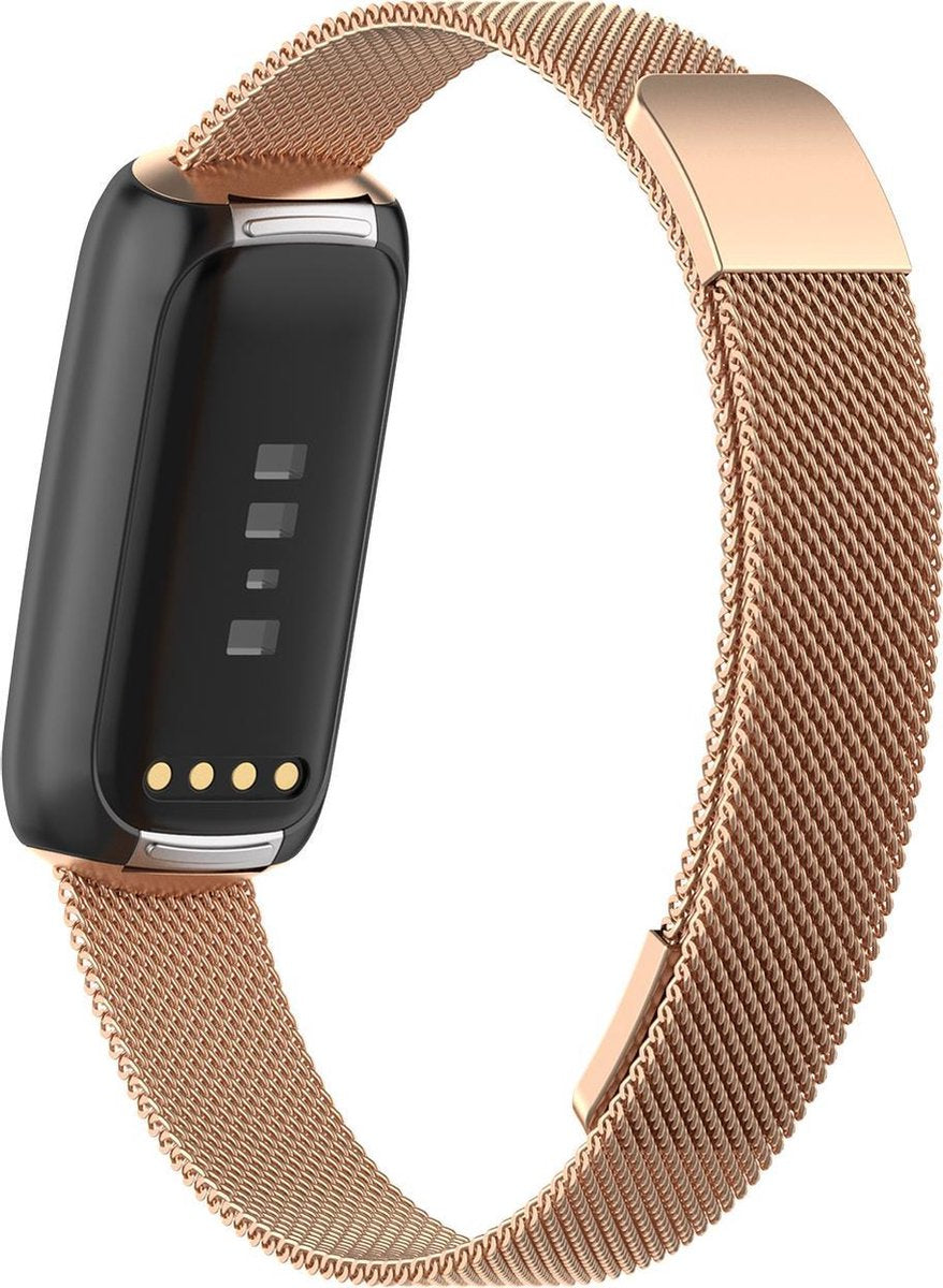 YONO Milanees Bandje geschikt voor Fitbit Luxe - Vervangende Milanese Armband - Rose Gold - Large