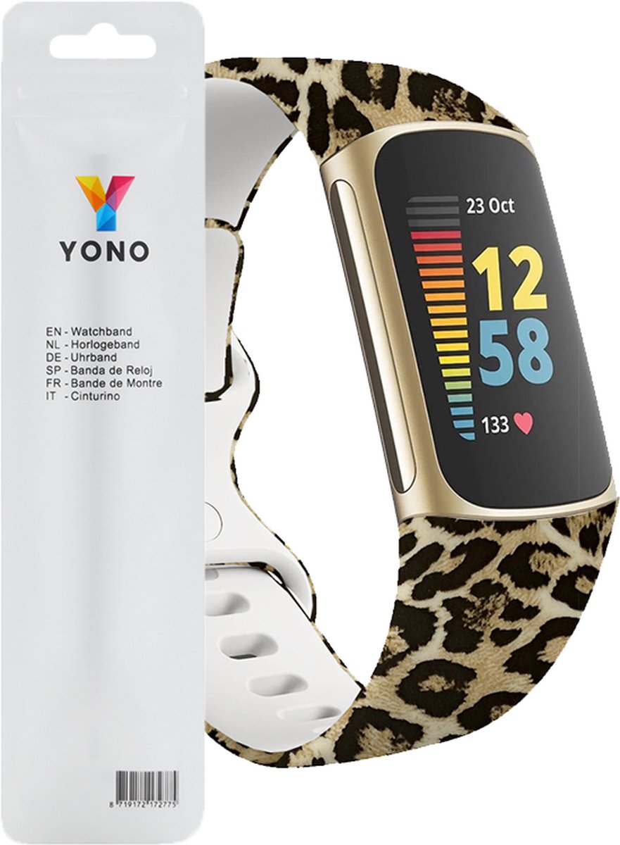 YONO Special Siliconen Bandje geschikt voor Fitbit Charge 5 / 6 - Leopard - Large