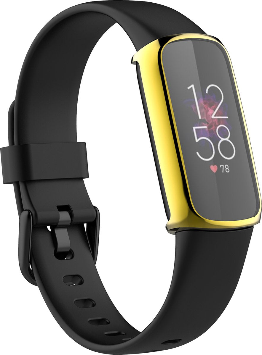 YONO Full Cover Bumper geschikt voor Fitbit Luxe - Siliconen Case - Screenprotector Hoesje - Goud