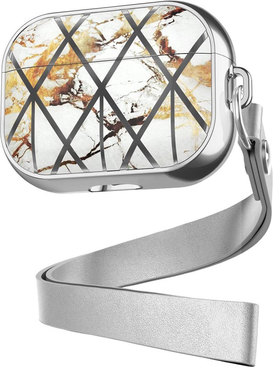 YONO Hard Case geschikt voor Apple Airpods Pro 1 / 2 - Premium Hoesje - Marmer Zilver