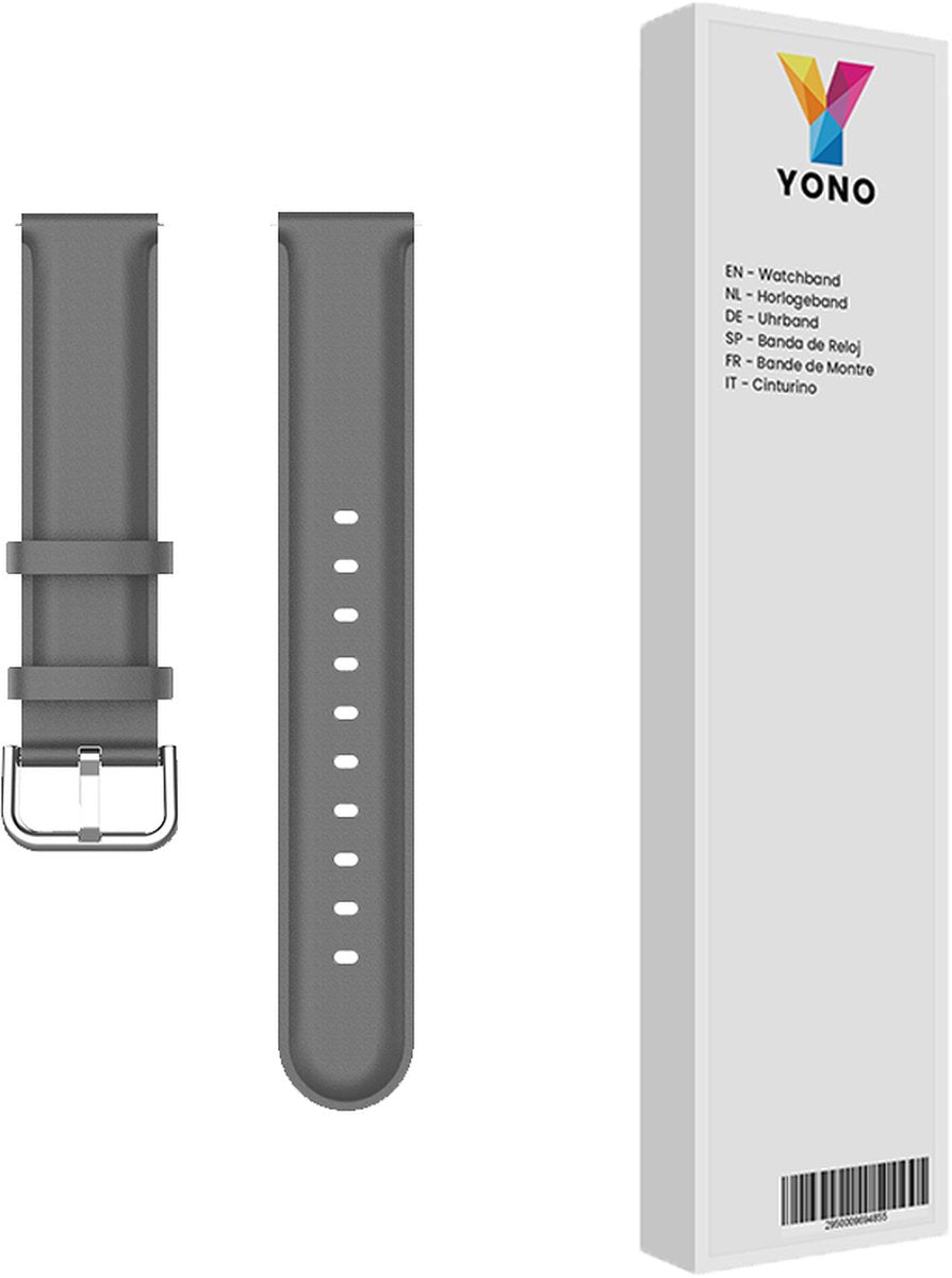 YONO Vacca Leer Bandje 22mm - Horlogebandje geschikt voor Samsung Galaxy Watch 46mm / 3 (45mm) / Gear s3 - Polar Vantage M2 / Grit X - Huawei Watch GT 3 (pro) / 2 - Amazfit GTR - Grijs