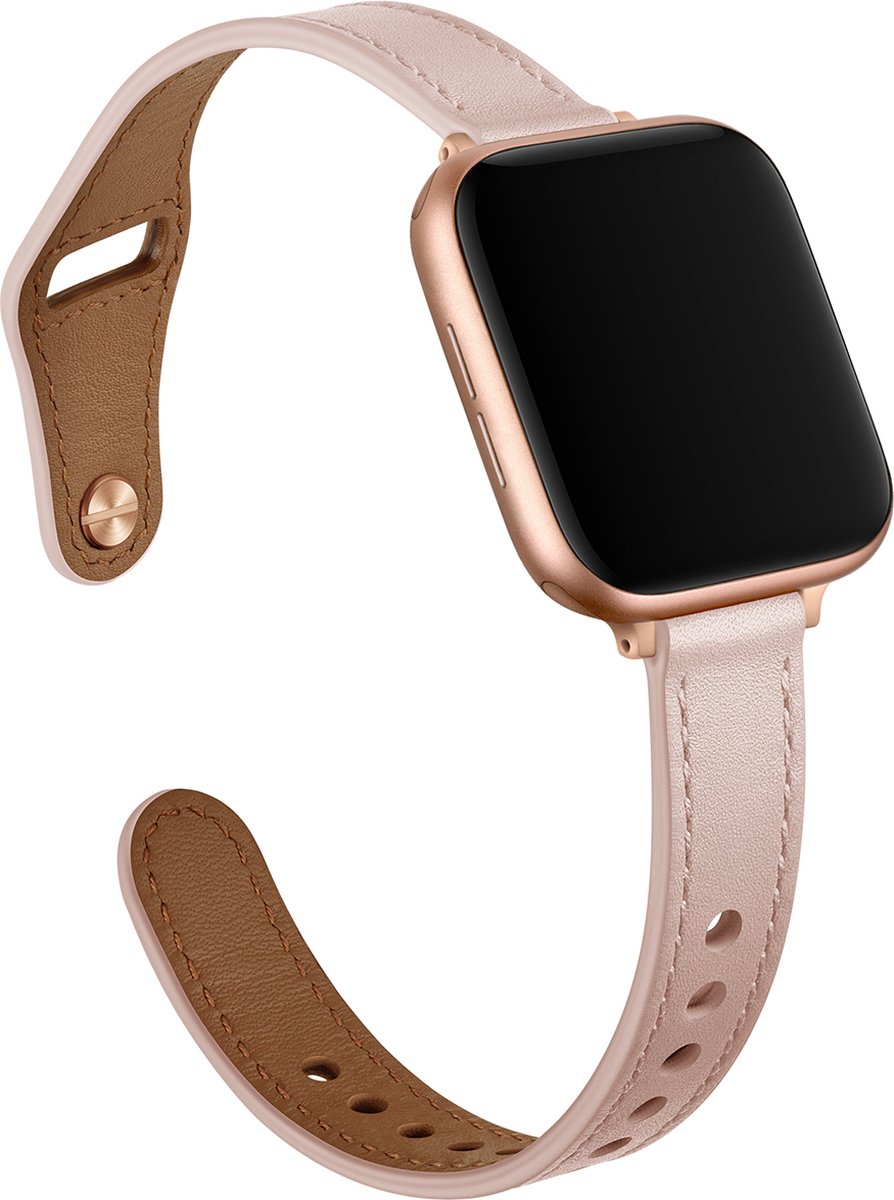 YONO Leer Stretto Bandje geschikt voor Apple Watch Series - Ultra (49mm) - 7 / 8 (45mm) - SE 6 5 4 (44mm) - 3 2 1 (42mm) - Lichtroze