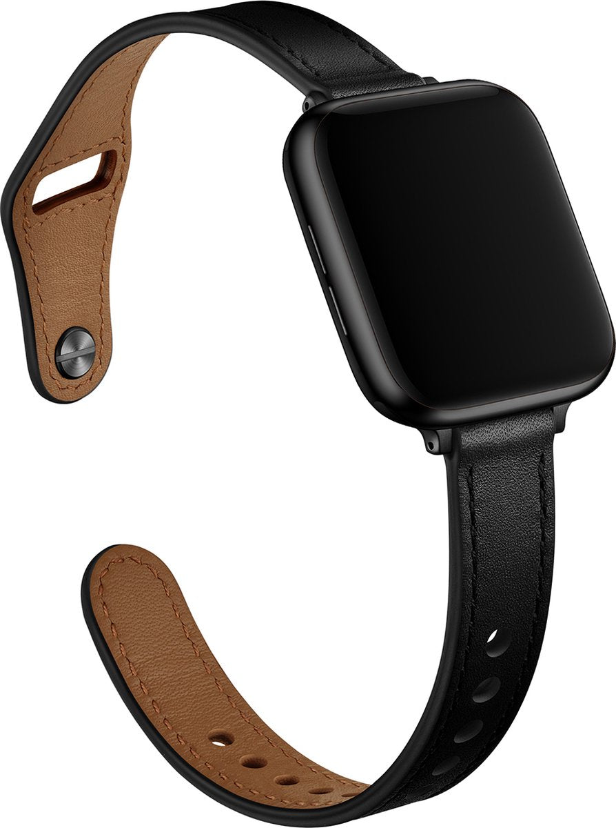 YONO Leer Stretto Bandje geschikt voor Apple Watch Series - 7 / 8 (41mm) - SE 6 5 4 (40mm) - 3 2 1 (38mm) - Zwart