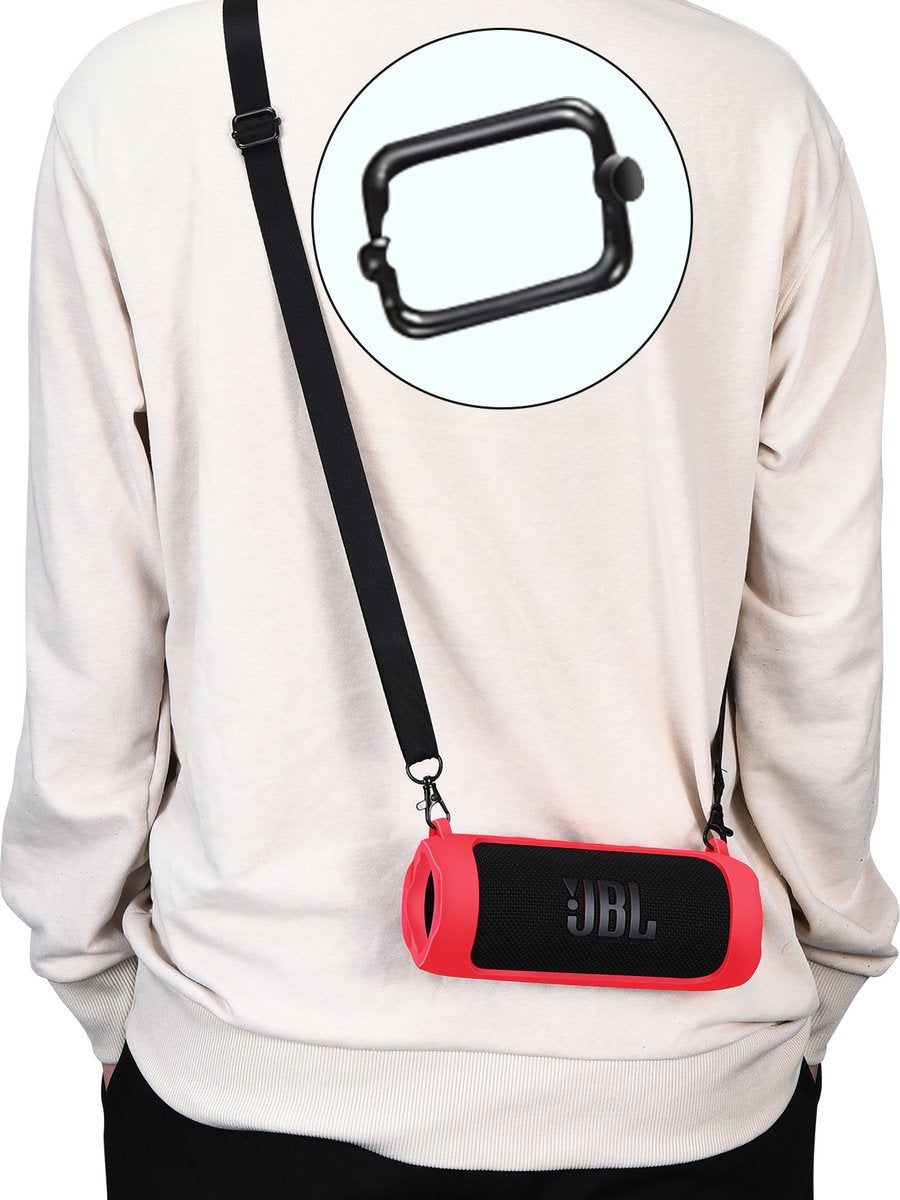 YONO Siliconen Hoes geschikt voor JBL Flip 6 / 5 - Case met Draagriem en Clip - Beschermhoes - Rood