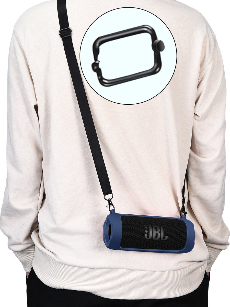 YONO Siliconen Hoes geschikt voor JBL Flip 6 / 5 - Case met Draagriem en Clip - Beschermhoes - Donkerblauw