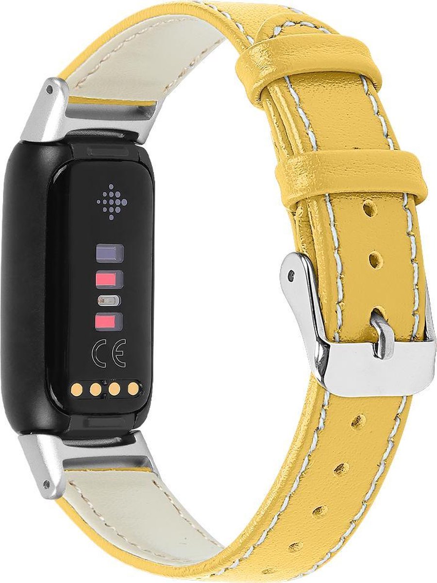 YONO Leer Bandje geschikt voor Fitbit Luxe - Vervangende Leren Armband - Geel