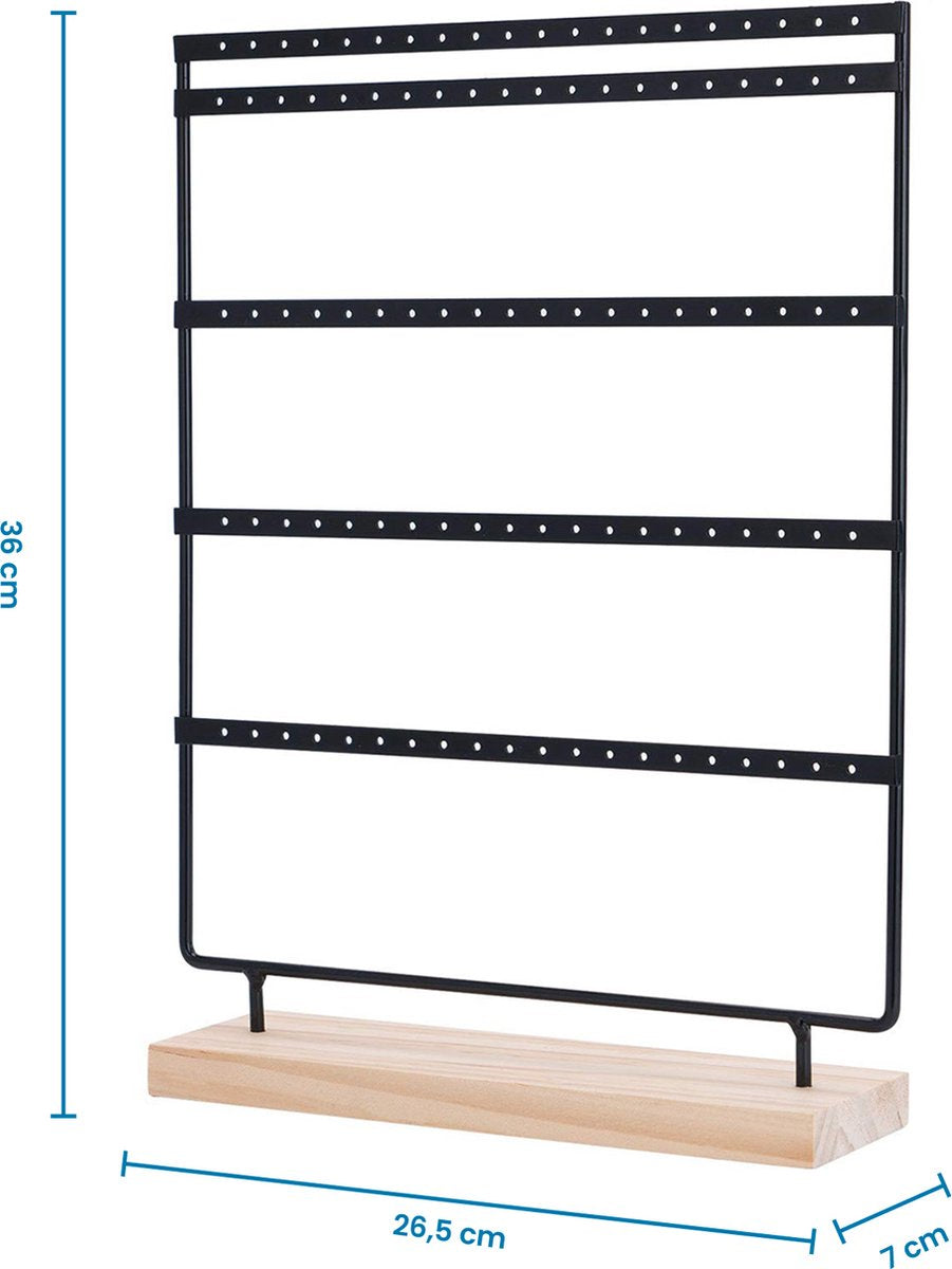 YONO Oorbellenrekje - Sieradenrekje voor Oorbellen Opbergen - Houder Display Rekje - 100 gaatjes - Hout en RVS - Zwart