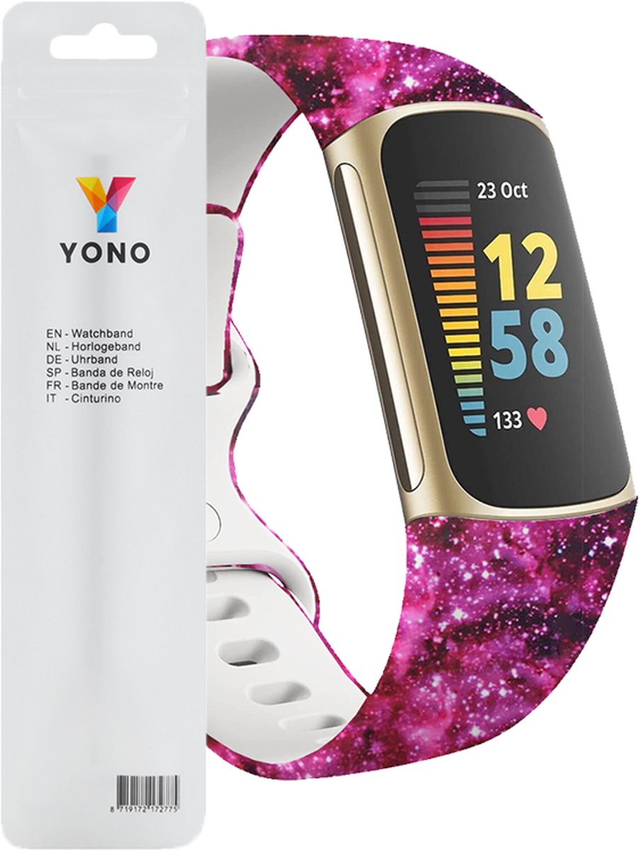 YONO Special Siliconen Bandje geschikt voor Fitbit Charge 5 / 6 - Sterrenstof - Large