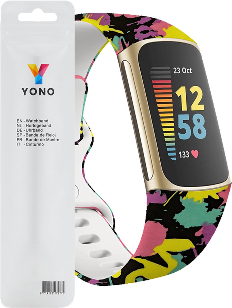 YONO Special Siliconen Bandje geschikt voor Fitbit Charge 5 / 6 - Retro - Large