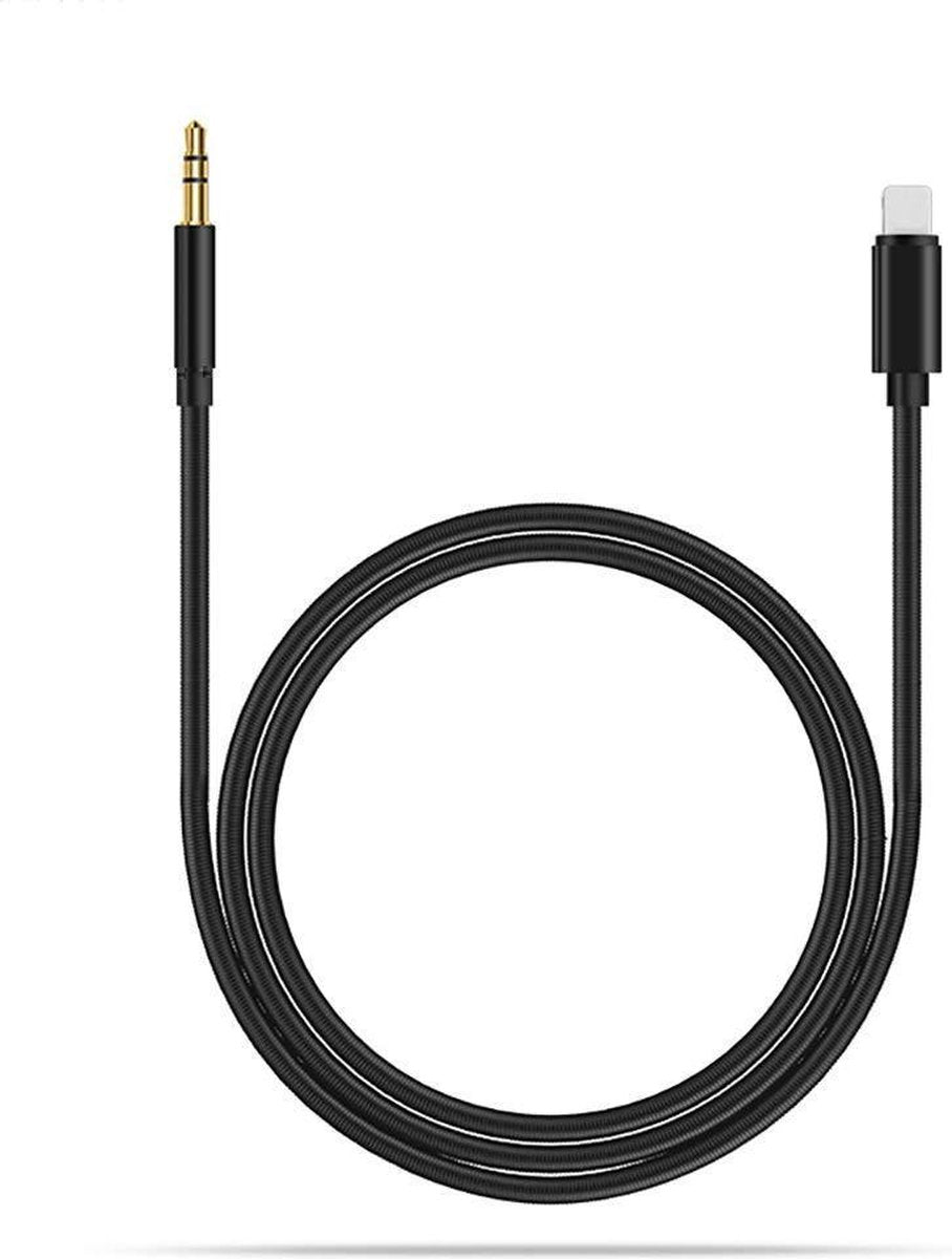 YONO Luxe Lightning naar Jack 3.5mm Adapter – 1 Meter Kabel Nylon – Zwart