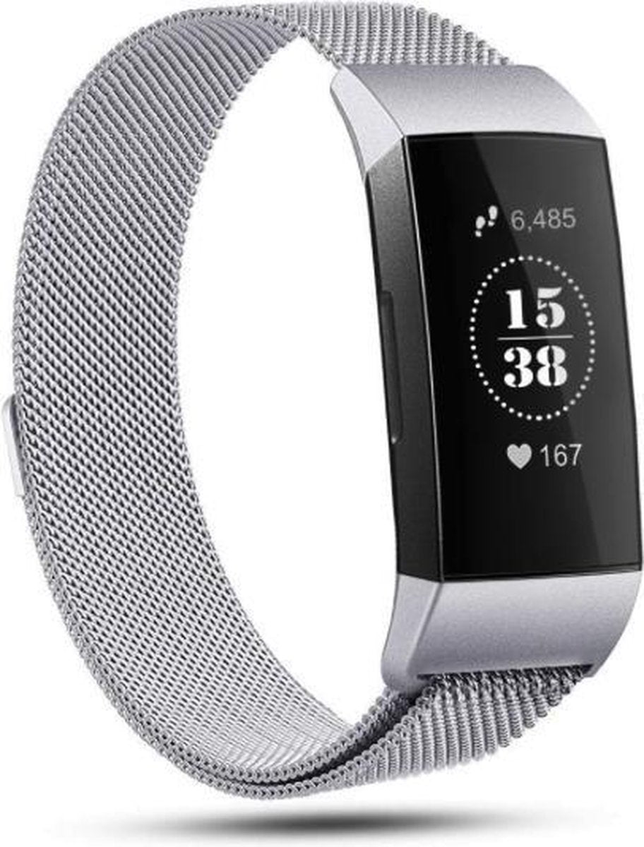 YONO Bandje geschikt voor Fitbit Charge 4 – Charge 3 – Milanees – Zilver - Large
