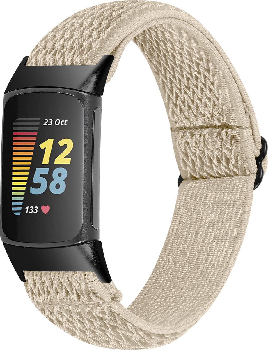 YONO Nylon Stretch Bandje geschikt voor Fitbit Charge 5 / 6 - Vervangende Pols Band - Champagne