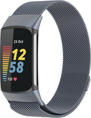 YONO Milanees Bandje geschikt voor Fitbit Charge 5 / 6 - Milanese Vervangende Armband - Grijs