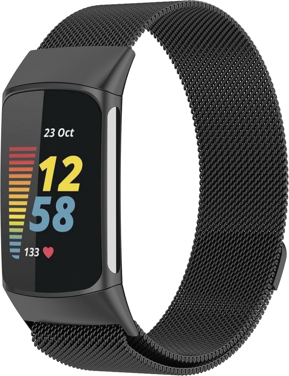 YONO Milanees Bandje geschikt voor Fitbit Charge 5 / 6 - Milanese Vervangende Armband - Zwart
