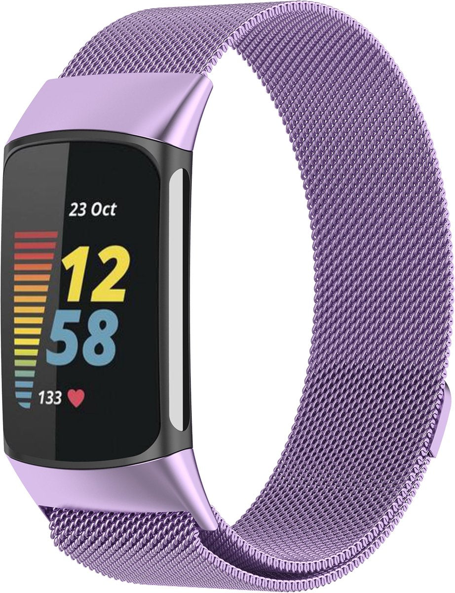YONO Milanees Bandje geschikt voor Fitbit Charge 5 / 6 - Milanese Vervangende Armband - Paars