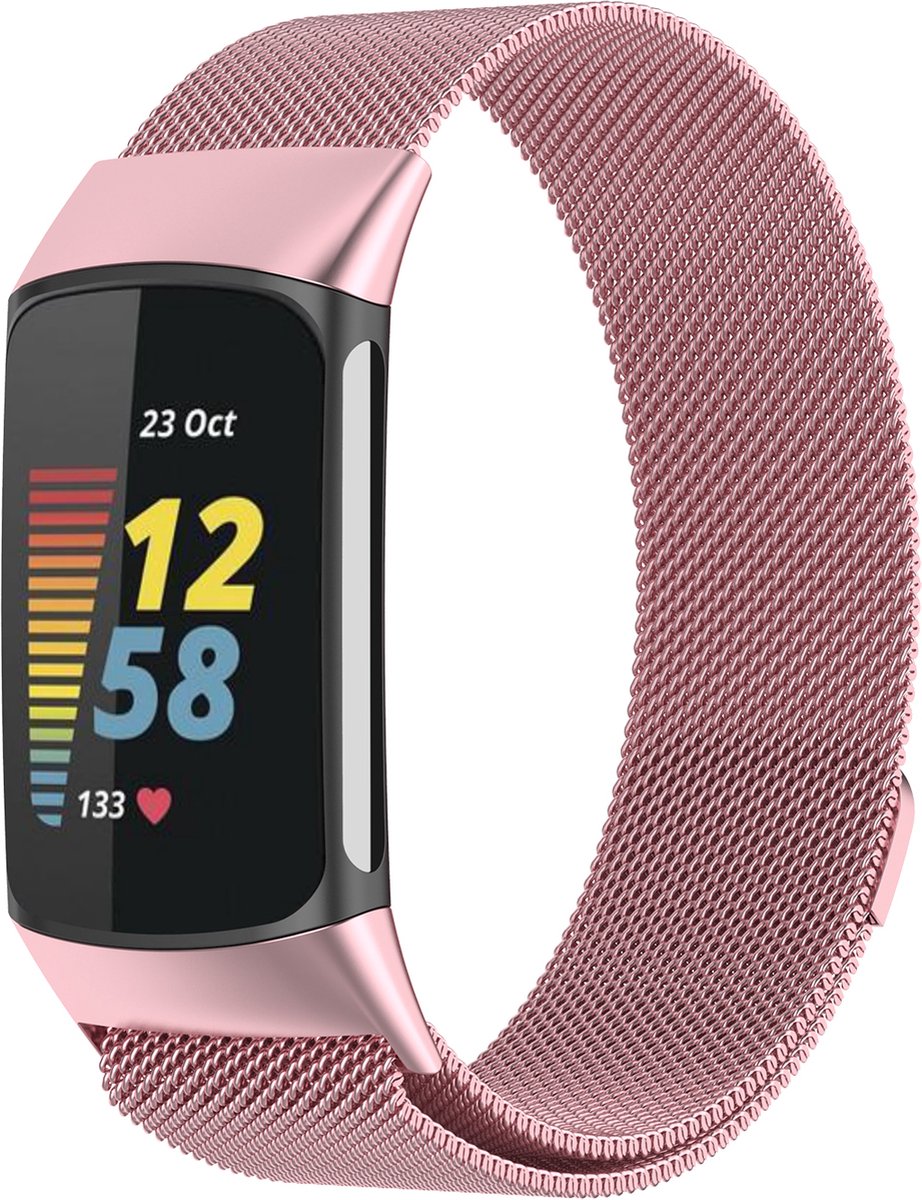 YONO Milanees Bandje geschikt voor Fitbit Charge 5 / 6 - Milanese Vervangende Armband - Roze