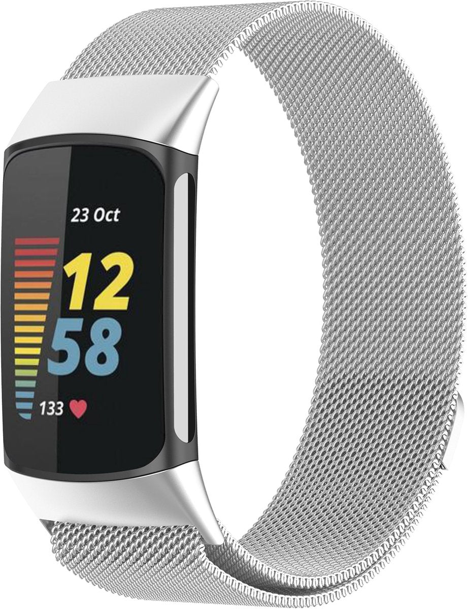 YONO Milanees Bandje geschikt voor Fitbit Charge 5 / 6 - Milanese Vervangende Armband - Zilver