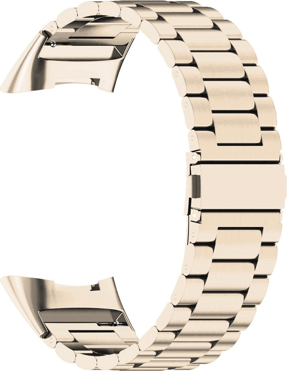 YONO Schakel Bandje geschikt voor Fitbit Charge 5 / 6 - Vervangende RVS Armband - Champagne