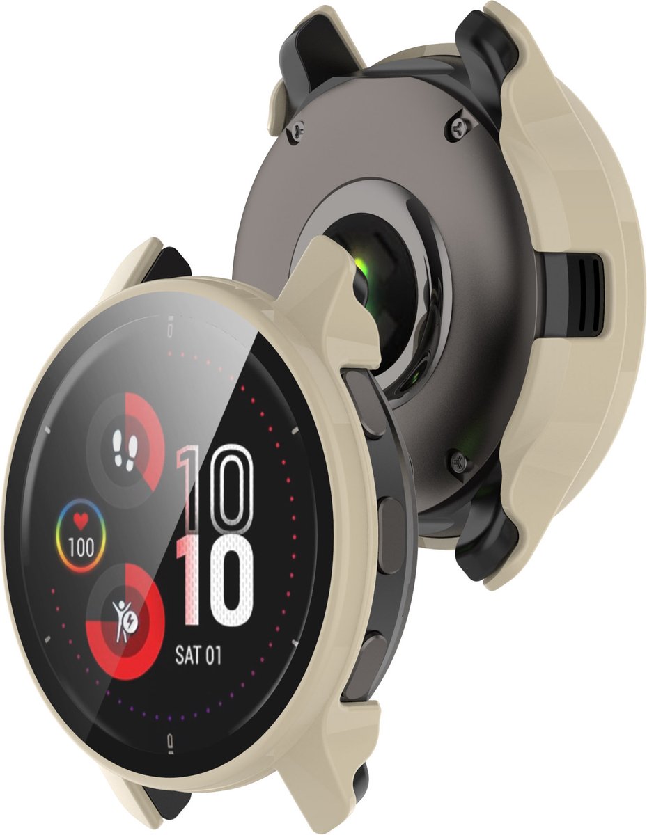 YONO Case geschikt voor Garmin Venu 2 Plus - Screen Protector Hoesje - Full Cover Bumper - Beige