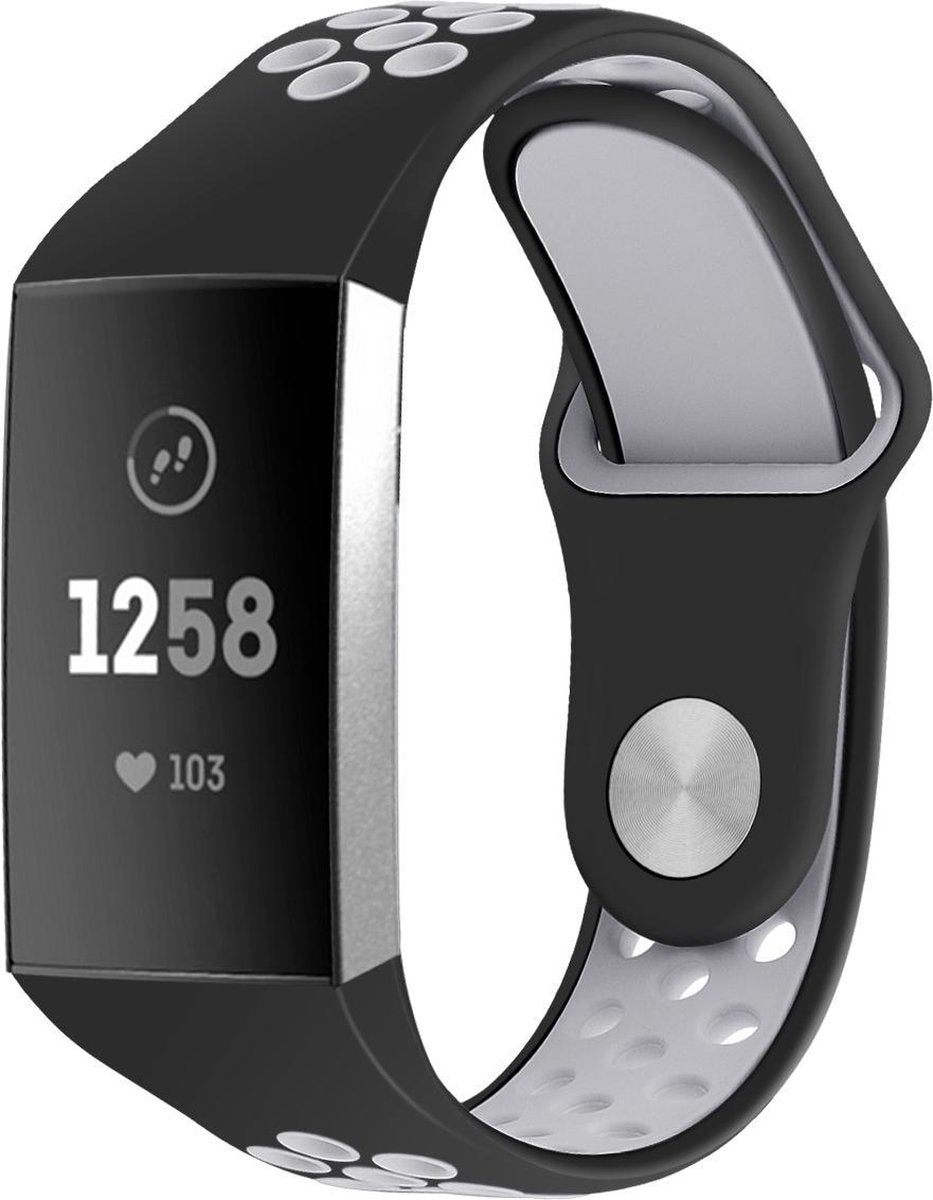 YONO Bandje geschikt voor Fitbit Charge 4/3 – Sport air – Zwart/Grijs – Small