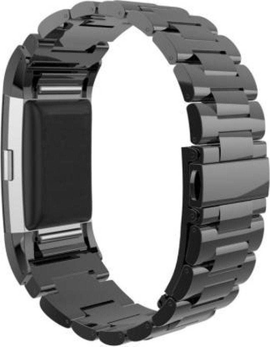 Metalen Bandje Zwart geschikt voor FitBit Charge 2 - Premium RVS Armband Black