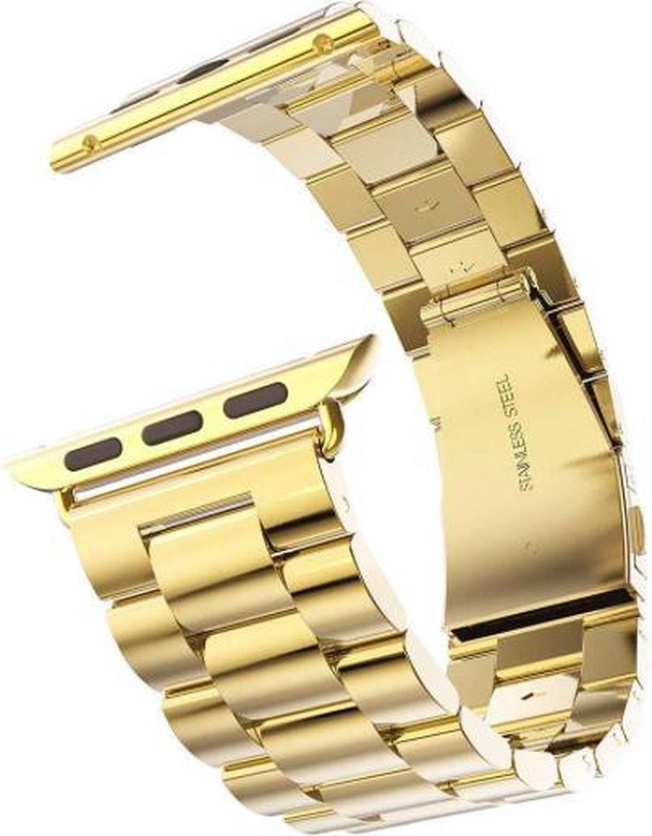 YONO Luxe Metalen Schakel Band geschikt voor Apple Watch - 42 / 44 / 45 / 49 mm - RVS Stalen iWatch Armband - Goud