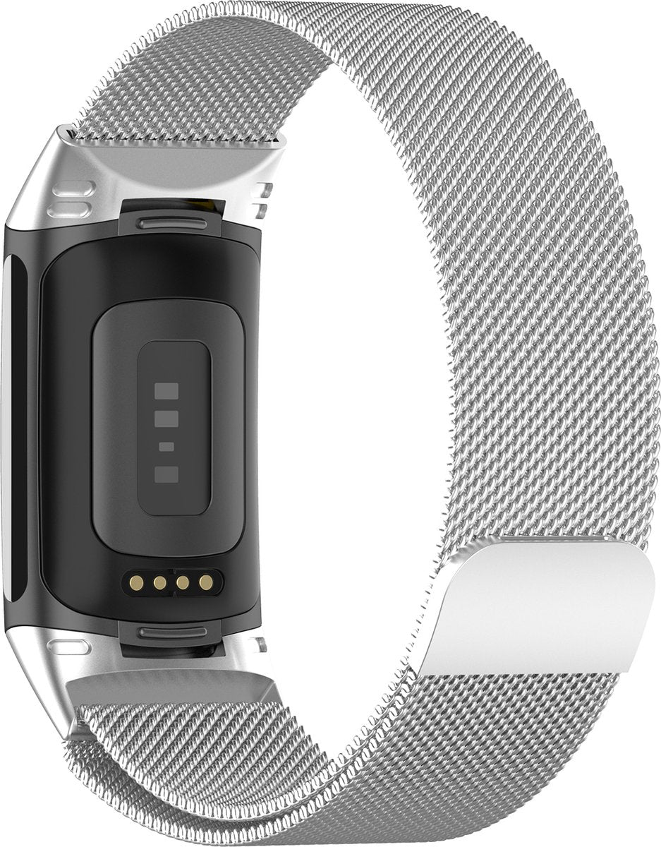 YONO Milanees Bandje geschikt voor Fitbit Charge 5 / 6 - Milanese Vervangende Armband - Zilver
