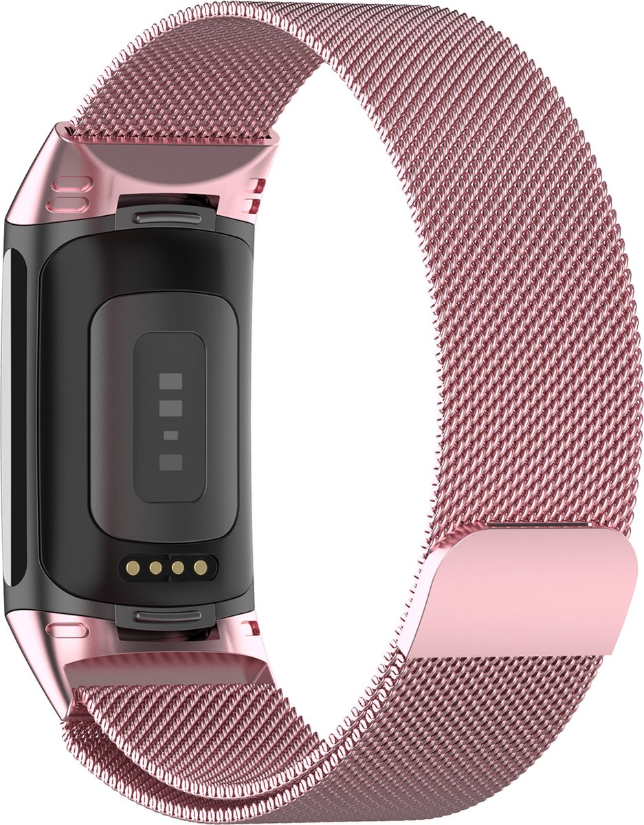 YONO Milanees Bandje geschikt voor Fitbit Charge 5 / 6 - Milanese Vervangende Armband - Roze