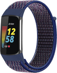 YONO Nylon Velcro Bandje geschikt voor Fitbit Charge 5 / 6 - Vervangende Armband Strap - Donkerblauw