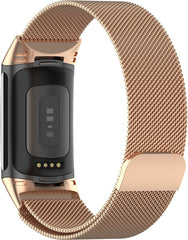 YONO Milanees Bandje geschikt voor Fitbit Charge 5 / 6 - Milanese Vervangende Armband - Rose Gold