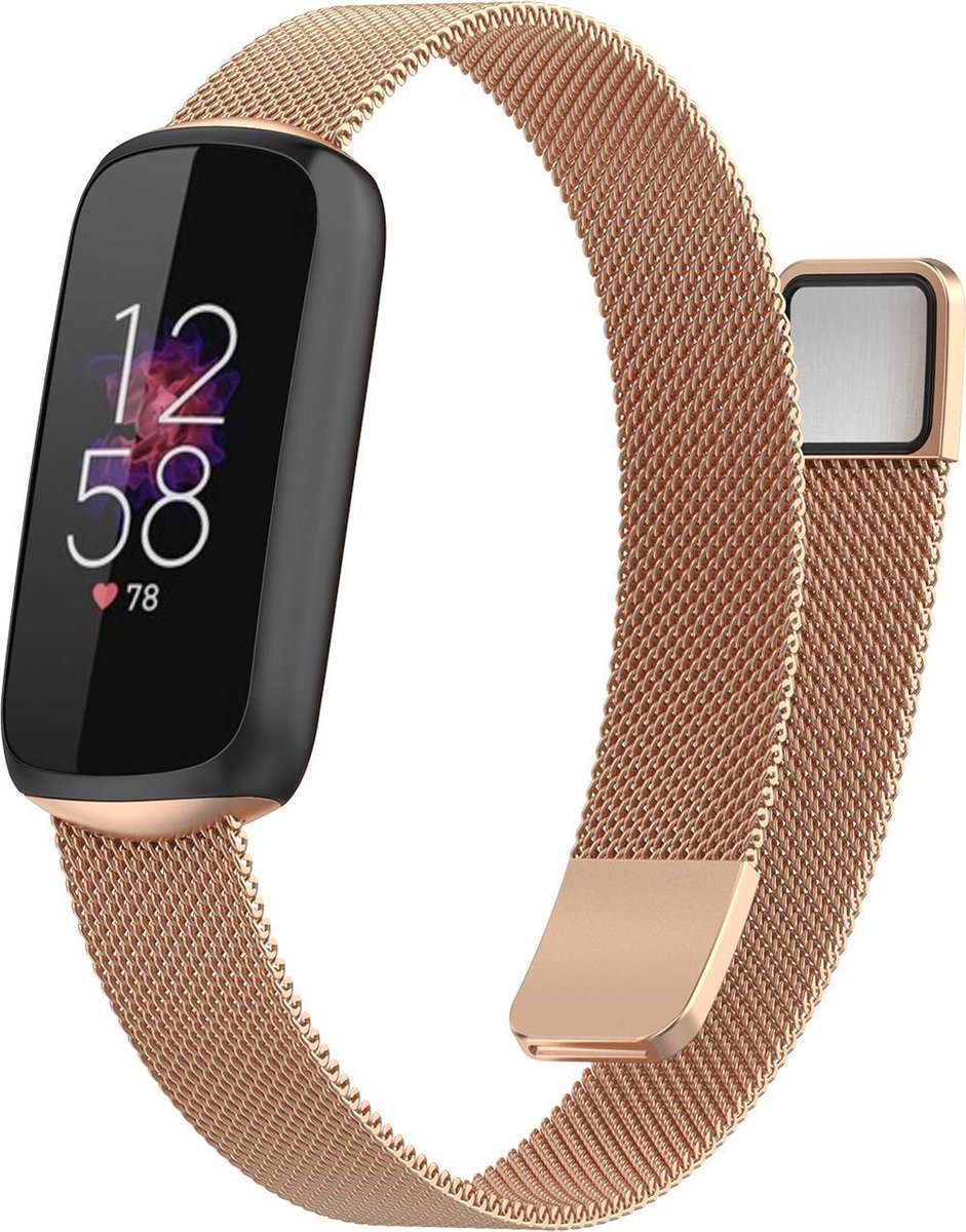 YONO Milanees Bandje geschikt voor Fitbit Luxe - Vervangende Milanese Armband - Rose Gold - Large