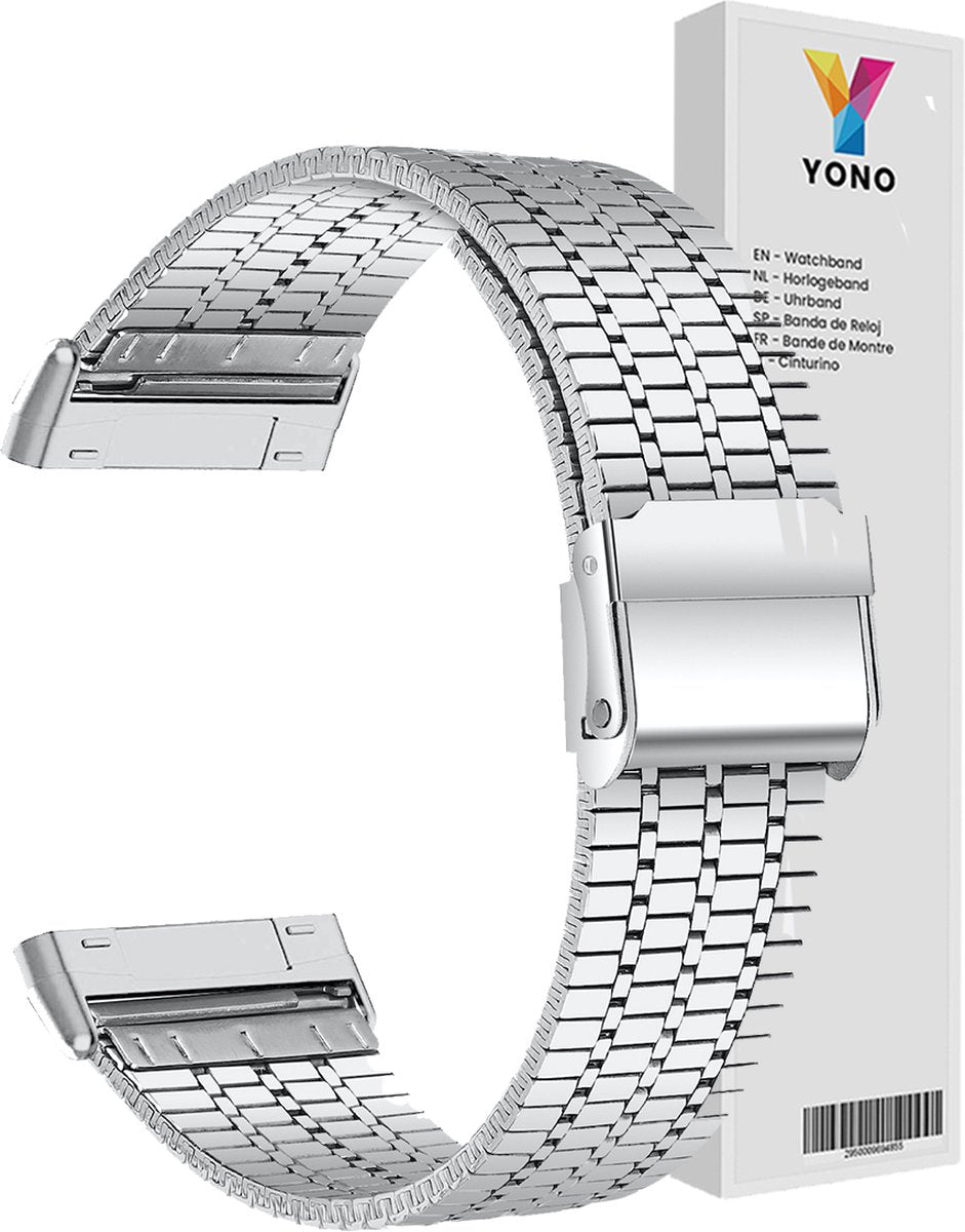 YONO Miami Schakel Bandje geschikt voor Fitbit Versa 3 / Sense - Stalen RVS Armband - Zilver
