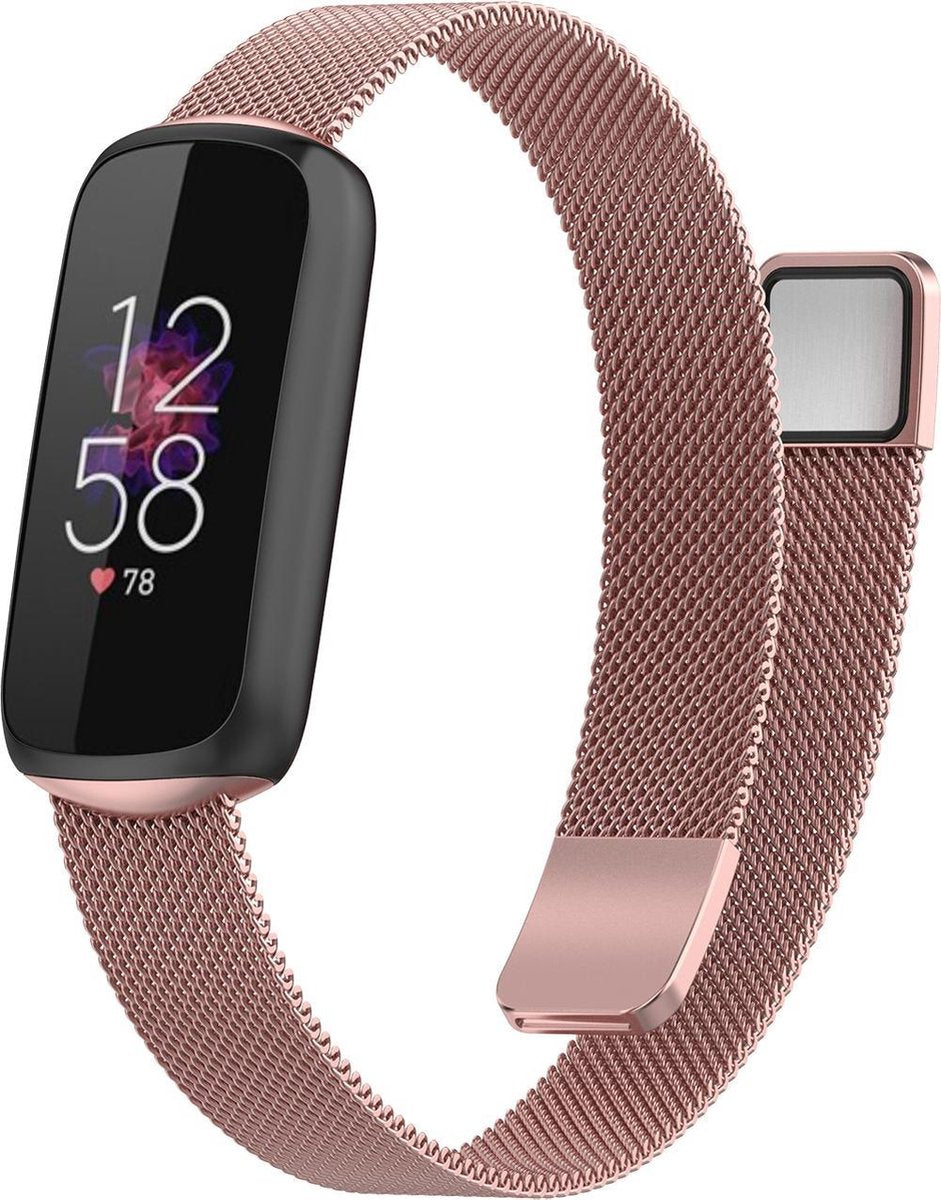YONO Milanees Bandje geschikt voor Fitbit Luxe - Vervangende Milanese Armband - Roze - Small
