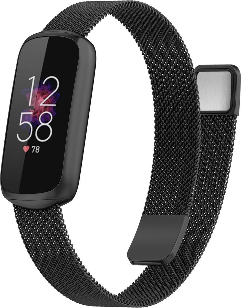 YONO Milanees Bandje geschikt voor Fitbit Luxe - Vervangende Milanese Armband - Zwart - Large